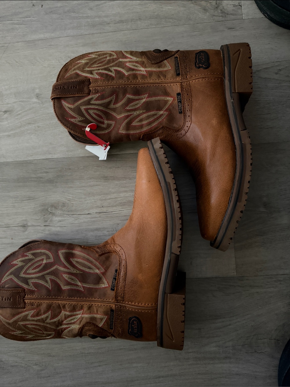 Justins Composite waterproofBrown Leather Western Work Boots - All-Day Comfort